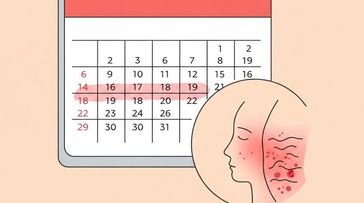 Illustration Linking Menstrual Cycle Timing to Potential Cyclical Acne Breakouts