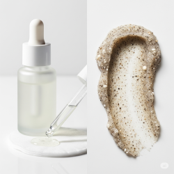 Conceptual Comparison of Gentle Chemical Exfoliant vs. Abrasive Physical Scrub Particles