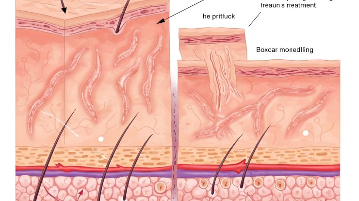 Illustration Showing Different Types of Indented Atrophic Acne Scars Below Skin Surface